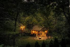 Image result for shack in the woods with a light